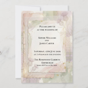 Blush Gold Abstract Watercolour Scottish Wedding Invitation