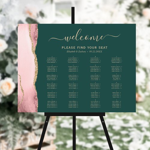 Blush Gold Agate Emerald Green Wedding Seating Foam Board