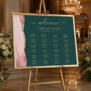 Blush Gold Agate Emerald Green Wedding Seating Poster