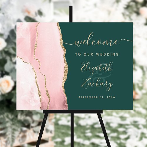 Blush Gold Agate Emerald Green Wedding Welcome Foam Board