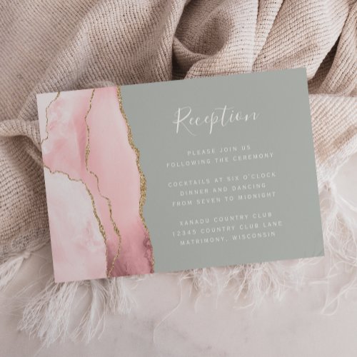 Blush Gold Agate Pale Sage Green Wedding Reception Enclosure Card