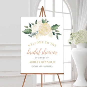 Blush Gold And Green Floral Bridal Shower Welcome Foam Board by Plush_Paper at Zazzle