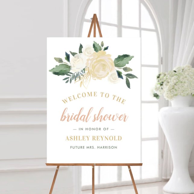 Blush Gold and Green Floral Bridal Shower Welcome Foam Board (Creator Uploaded)