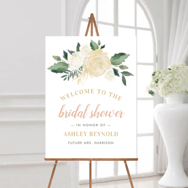 Blush Gold And Green Floral Bridal Shower Welcome Foam Board Zazzle