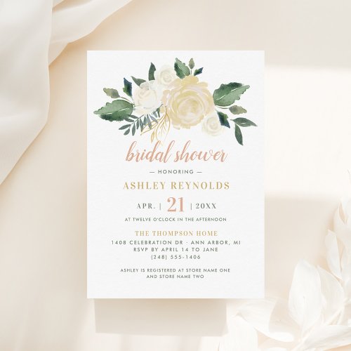 Blush Gold and Green Floral Wedding Bridal Shower Invitation