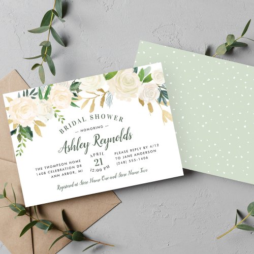 Blush Gold and Green Floral Wedding Bridal Shower Invitation
