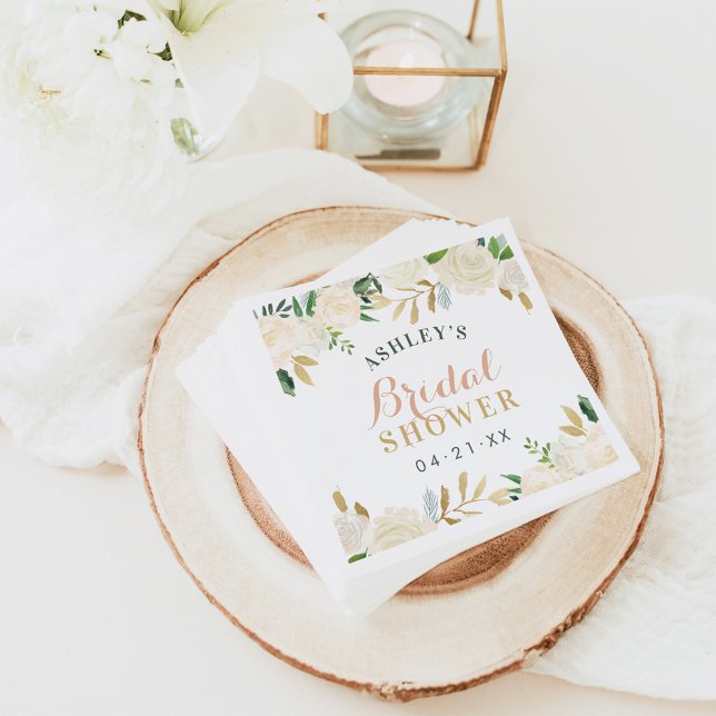 Blush Gold and Green Floral Wedding Bridal Shower Napkins (Creator Uploaded)