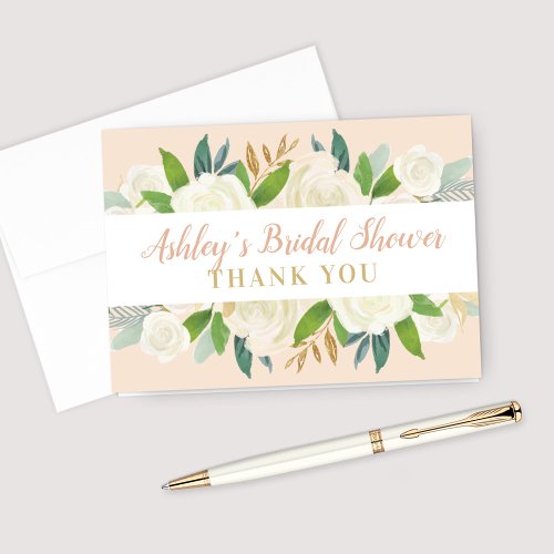 Blush Gold and Green Floral Wedding Bridal Shower Thank You Card