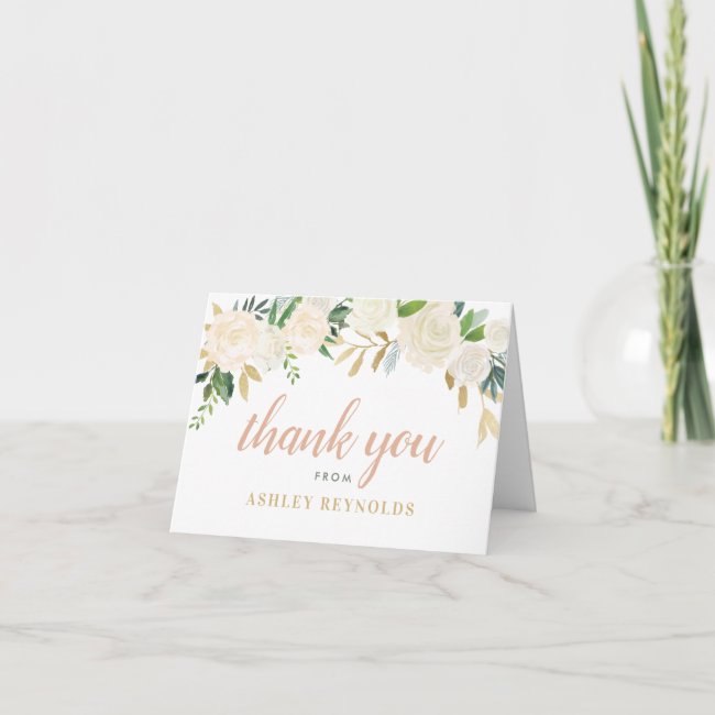 Blush Gold and Green Floral Wedding Bride Thank You Card
