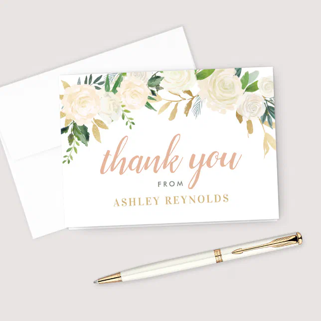 Blush Gold and Green Floral Wedding Bride Thank You Card | Zazzle