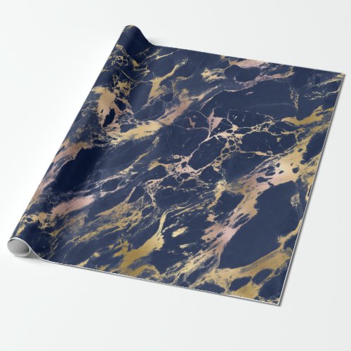 blush gold and navy blue marble background wrapping paper