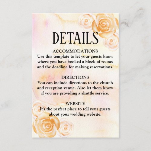 Blush Gold and Pink Floral Wedding  Details Card