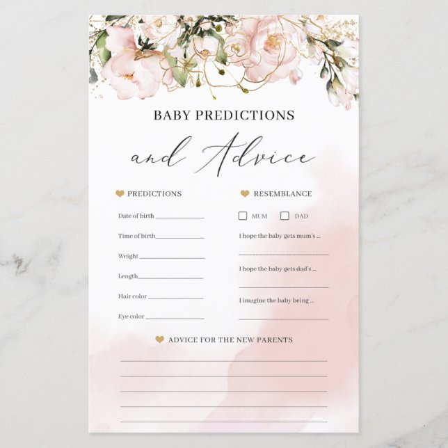 Blush gold baby shower predictions and advice (Front)