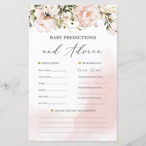 Blush gold baby shower predictions and advice