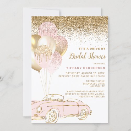 Blush Gold Balloons Virtual Drive by Bridal Shower Invitation