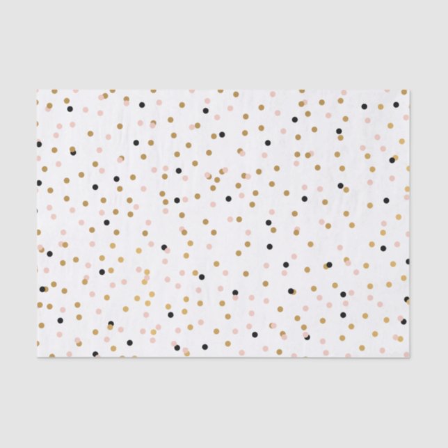 Blush, Gold Black Colorful Confetti Dots Pattern Tissue Paper (Front)