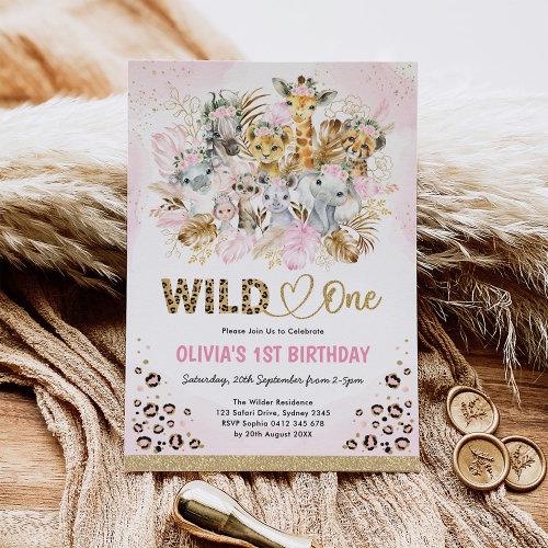 Blush Gold Boho Safari Animals Wild One Birthday