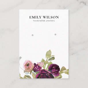 BLUSH GOLD BURGUNDY ROSE FLORAL EARRING DISPLAY BUSINESS CARD