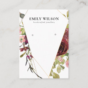 BLUSH GOLD BURGUNDY ROSE FLORAL EARRING DISPLAY BUSINESS CARD