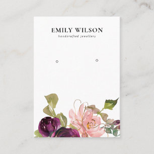 BLUSH GOLD BURGUNDY ROSE FLORAL EARRING DISPLAY BUSINESS CARD