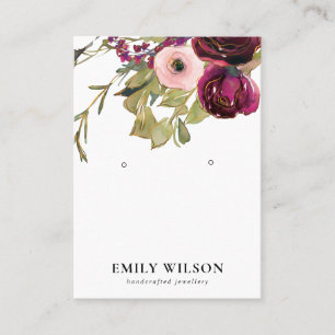 BLUSH GOLD BURGUNDY ROSE FLORAL EARRING DISPLAY BUSINESS CARD