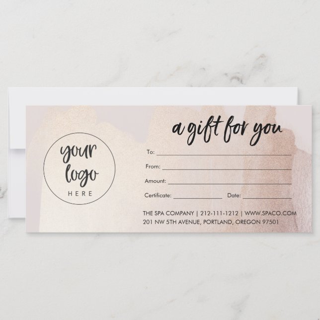 Blush Gold Business Gift Certificate With Logo (Front)