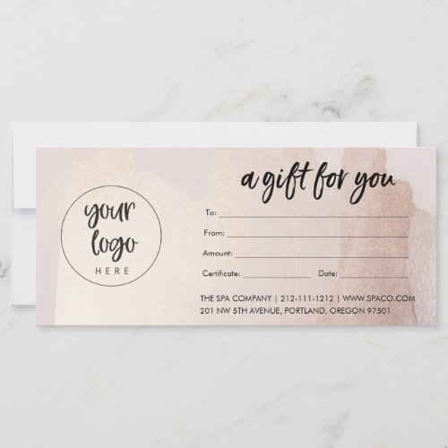Blush Gold Business Gift Certificate With Logo