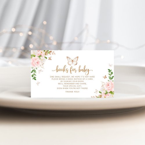 Blush gold butterfly books for baby ticket enclosu enclosure card
