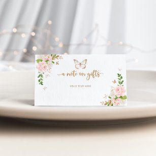 Blush gold butterfly note on gifts enclosure card