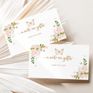 Blush gold butterfly note on gifts enclosure card