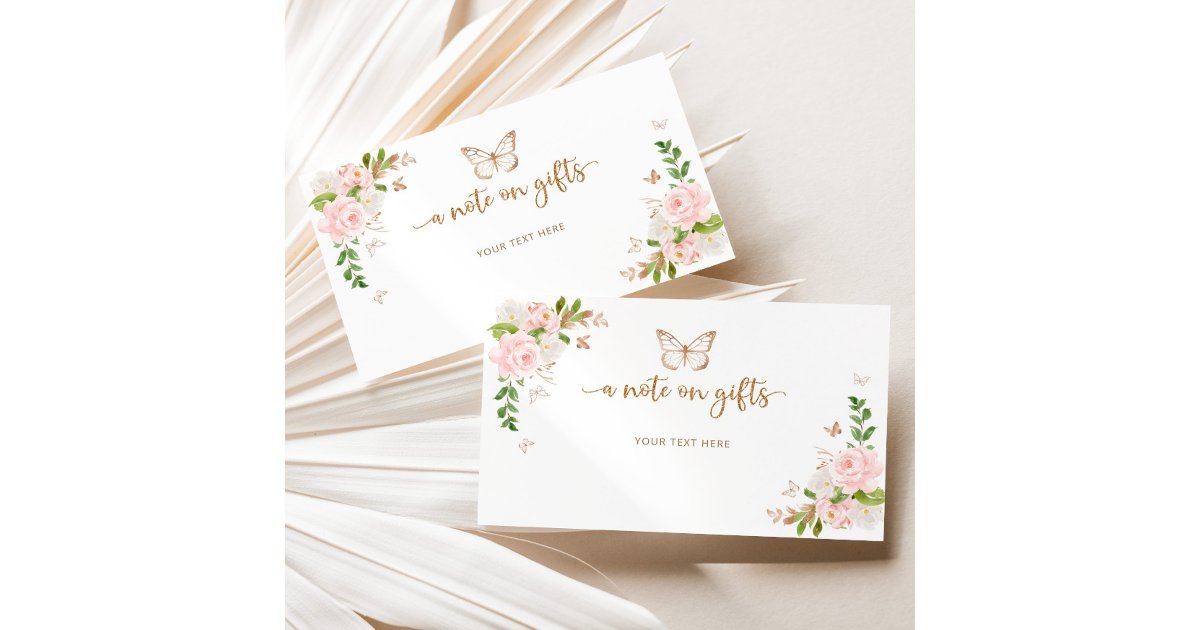 Blush gold butterfly note on gifts enclosure card | Zazzle
