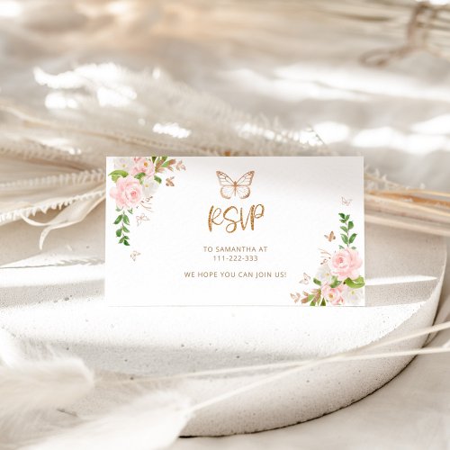 Blush gold butterfly RSVP enclosure card