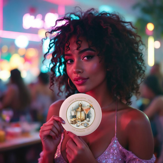 Blush & Gold Camp Bride Personalized Bachelorette Button (Blush & Gold Camp Bride Personalized Bachelorette Button)