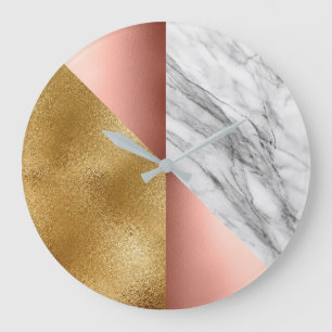 Blush Gold Carrara Marble Gray Geometry Glass Pink Large Clock