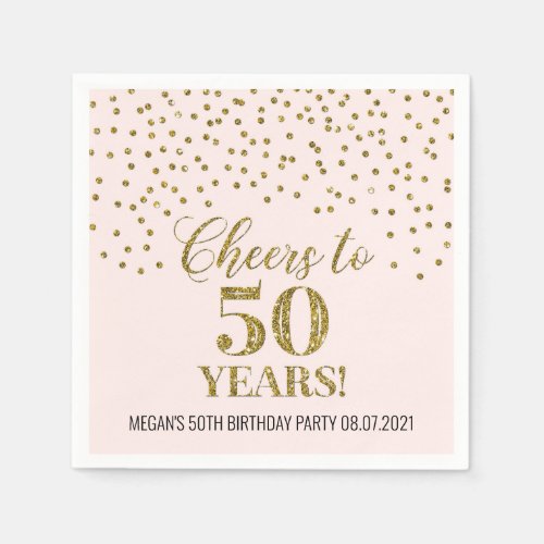 Blush Gold Confetti Cheers to 50 Years Birthday Napkins