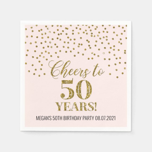 Blush Gold Confetti Cheers to 50 Years Birthday Napkins (Front)