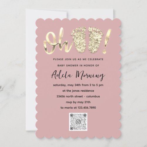 Blush Gold Confetti Feet Baby Girl  QR CODE  Invitation