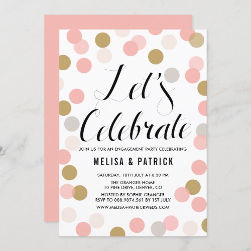 Blush  Gold Confetti Polka Dots Engagement Party Invitation