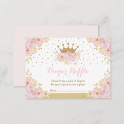 Blush Gold Crown Princess Baby Girl Diaper Raffle Enclosure Card | Zazzle