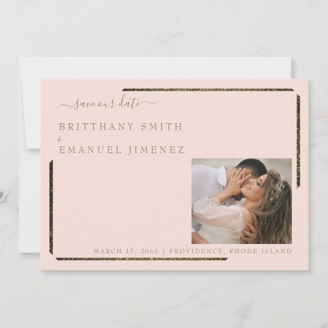 Blush & Gold Dazzling Wedding Save our Date Invitation (Front)