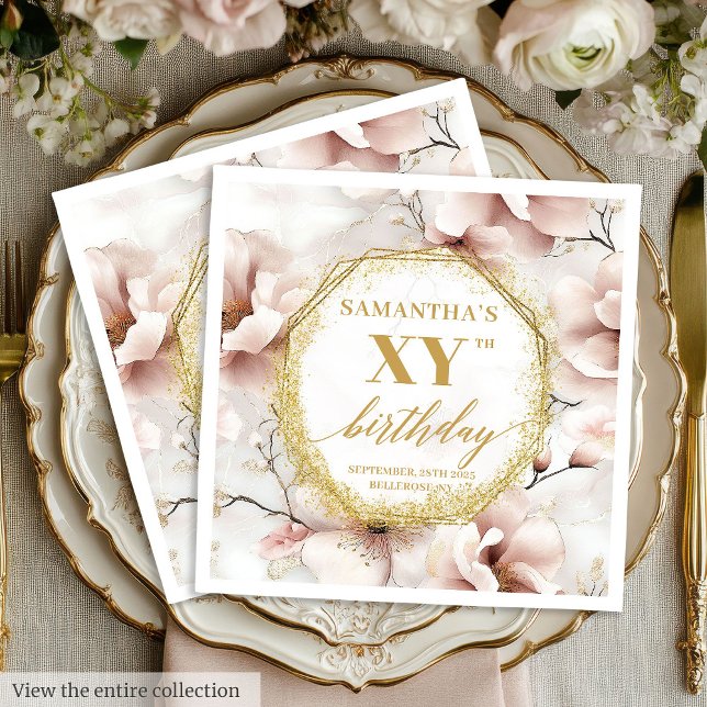 Blush Gold Elegant Birthday Napkins Personalized (Blush Gold Elegant Birthday Napkins Personalized)