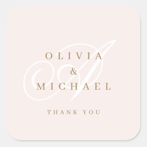 Blush gold elegant classic calligraphy thank you square sticker