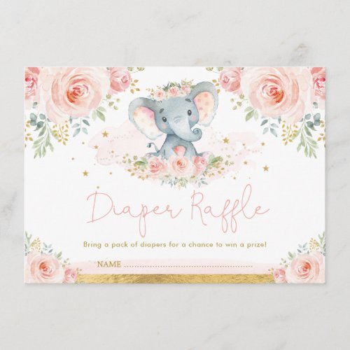 Blush Gold Elephant Baby Girl Shower Diaper Raffle Enclosure Card