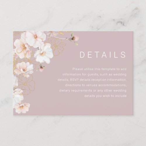 Blush  Gold Enchanted Dusty Pink Wedding Details Enclosure Card