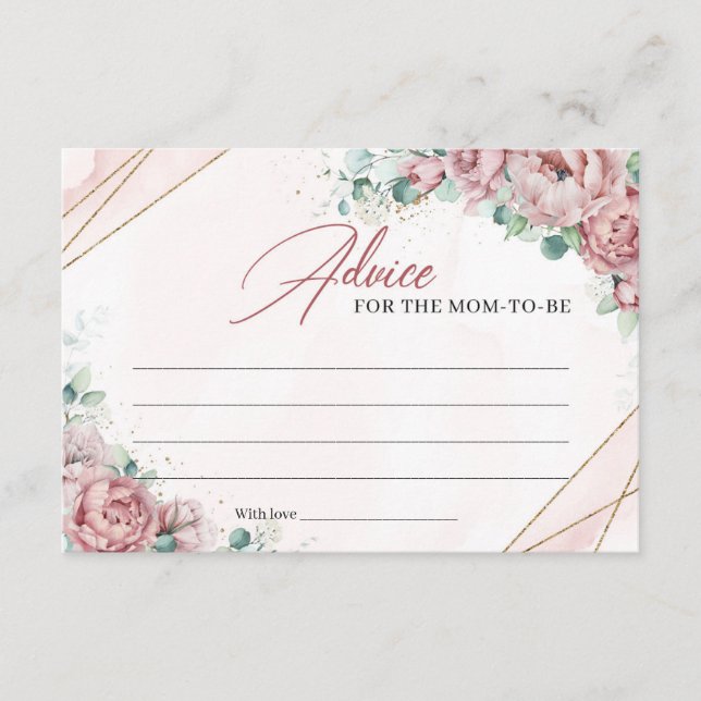 Blush gold eucalyptus Advice for the mom-to-be Enclosure Card (Front)