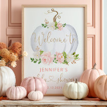 Blush gold fall pumpkin baby shower welcome poster