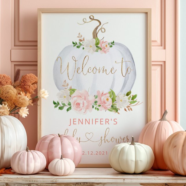 Blush gold fall pumpkin baby shower welcome poster (Creator Uploaded)