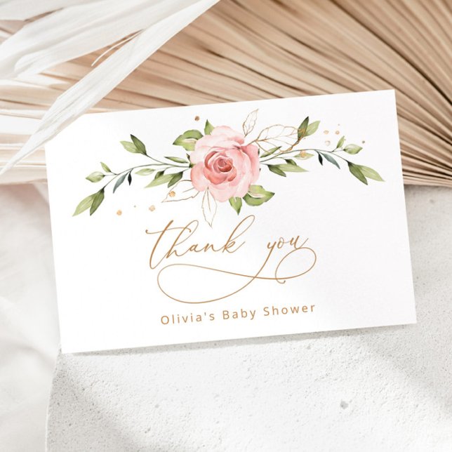 Blush gold floral baby shower thank you card (Creator Uploaded)