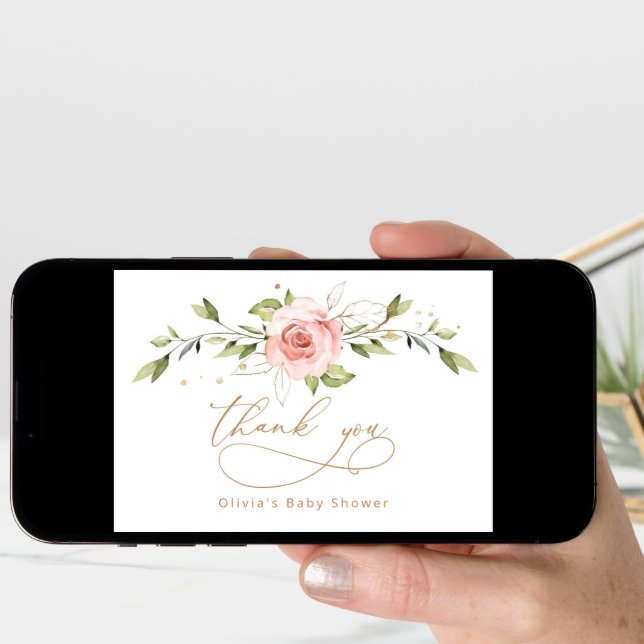 Blush gold floral baby shower thank you card (Front Digital)