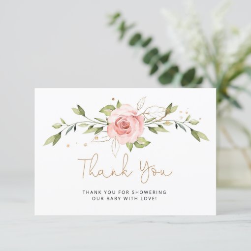 Blush gold floral baby shower thank you card | Zazzle